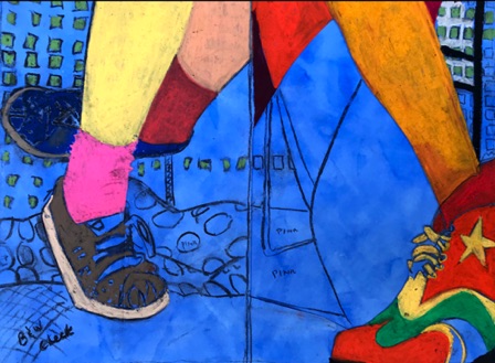 Ms Kendra and Mr Aarron;
2018; watercolor charcoal oil pastel on paper, 18 x 24" Ms Kendra and Mr Aarron;
2018; watercolor charcoal oil pastel on paper, 18 x 24"